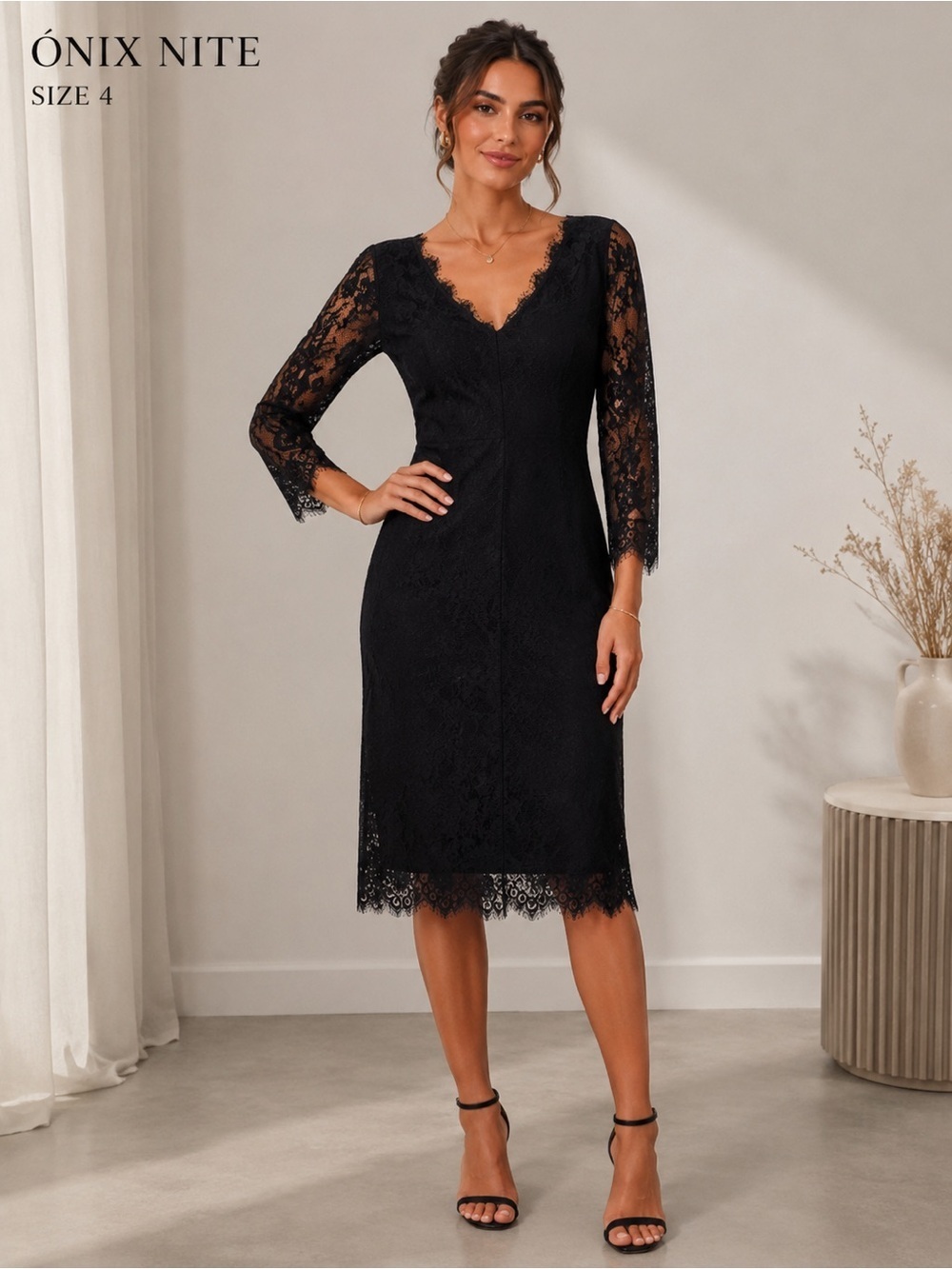 ÓNIX NITE  romantic whimsigoth black lace dress 3/4 sleeves size 4
